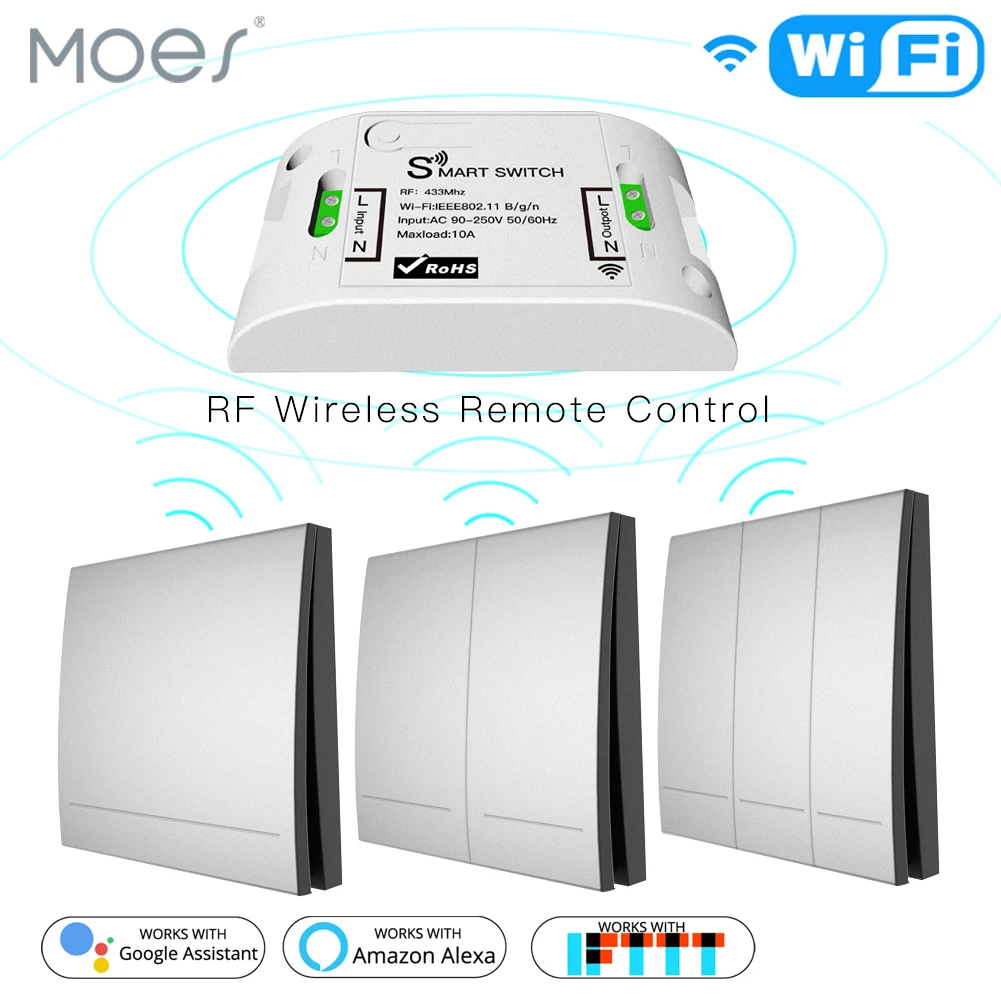 

Wifi Wireless Remote Control Smart Switch Wall Panel Transmitter ,Smart Life/Tuya APP Works with Alexa Google Home RF433Mhz