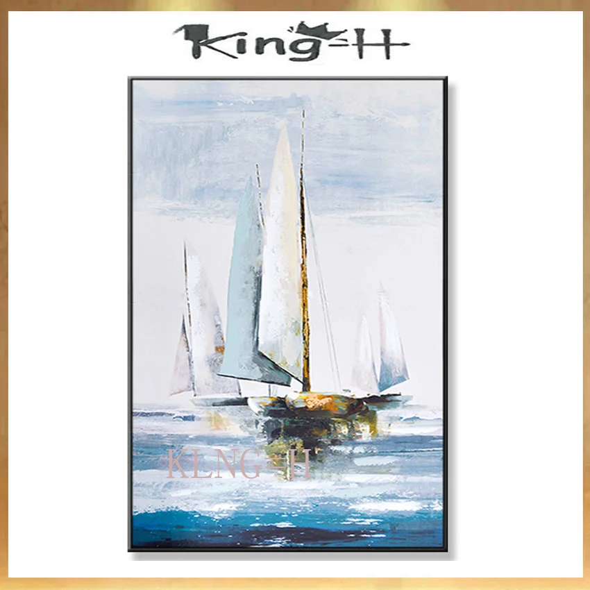 

Large Size Pure Hand-painted Abstract Sailing Boat Ship Oil Painting Wall Decor Pictures Canvas Artwork For Living Room Decor