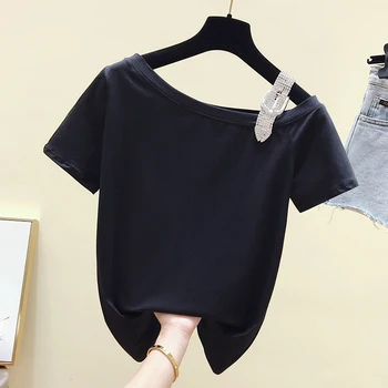 

Women T-Shirt Style Slash T shirt Short Sleeve Hollow Out Cotton Shirt