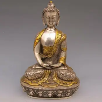 

China Old Tibet Silver Gilt Handwork Tibetan Buddhism Statue -- Sakyamuni Buddha