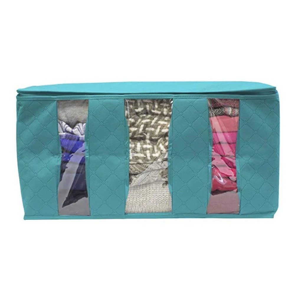 61x33x31cm blue Нетканый тканевый складной ящик для хранения грязной одежды для сбора чехол на молнии для игрушек стеганая коробка для хранения прозрачный оконный Органайзер - Цвет: 61x33x31cm blue