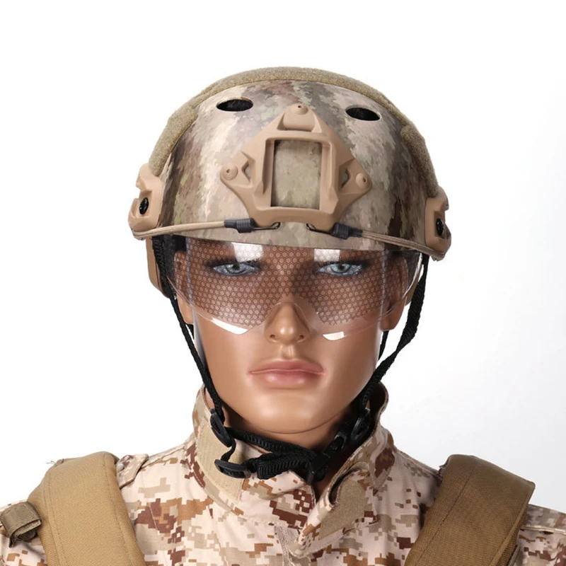 Tactical FAST PJ Helmet With Protective Goggle Glasses Military Army Airsoft Hunting Paintball Accessories CS War Game Helmet