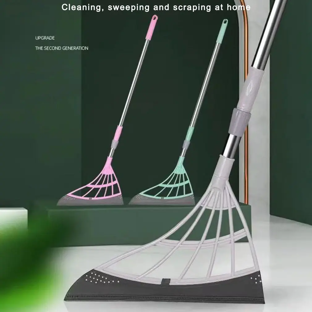 2-in-1 Indoor Silicone Broom Wiper with Squeegee and Telescopic Handle Floor Shower for Tile PIVOT Multifunction Magic Broom