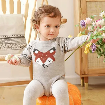 

Baby Bodysuits Autumn Fox Knitted Newborn Boys Girls Jumpsuits Body Suits Long Sleeve Toddler Kid Clothes Winter Infant Costumes