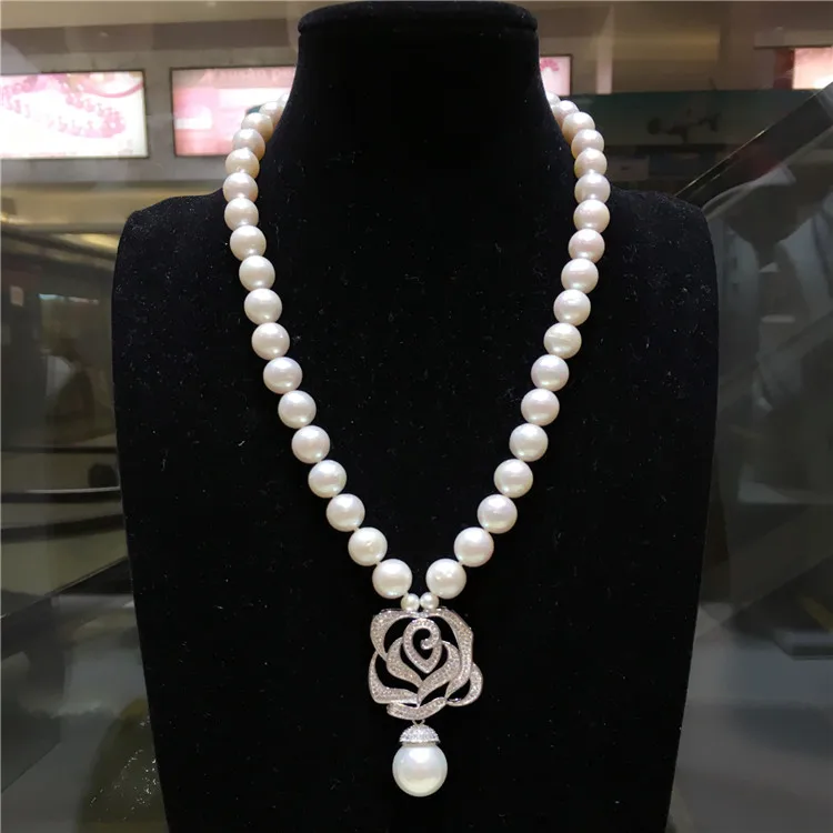 

Hot sell new 8-9mm natural white freshwater pearl zircon accessories short necklace fashion jewelry