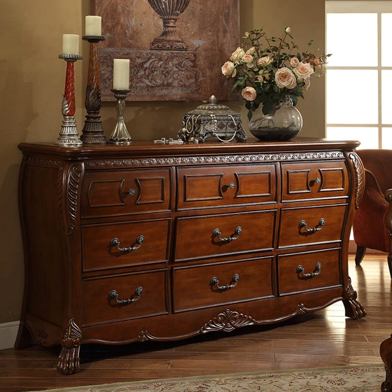 

Furniture American Retro Solid Wood Chest of Drawers European Style Dressing Table Bedroom Dressing Table Storage Cabinet