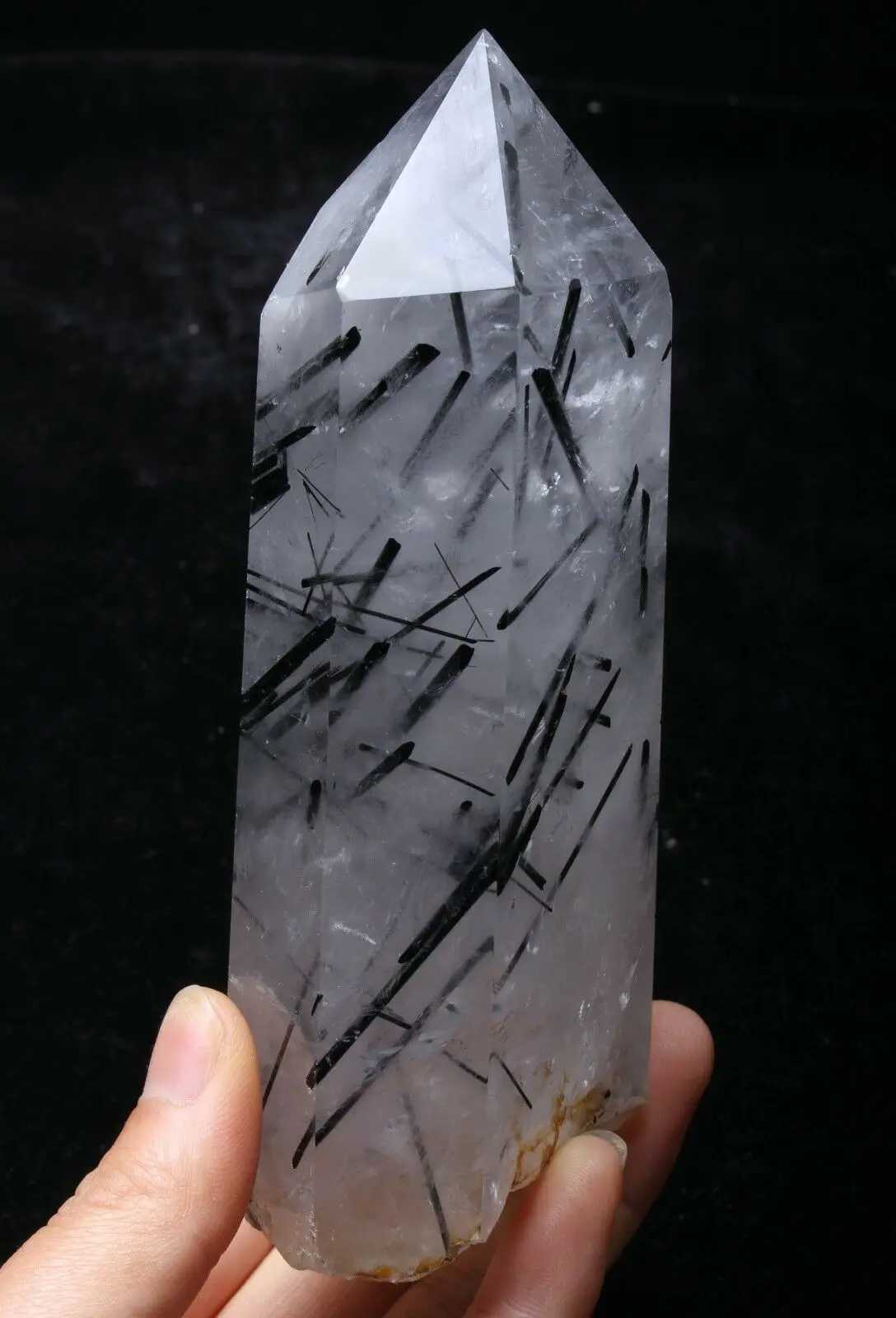 

481G 1PC Natural Transparent Quartz Black Hair Gold Hair Color Crystal Polished Point Specimens