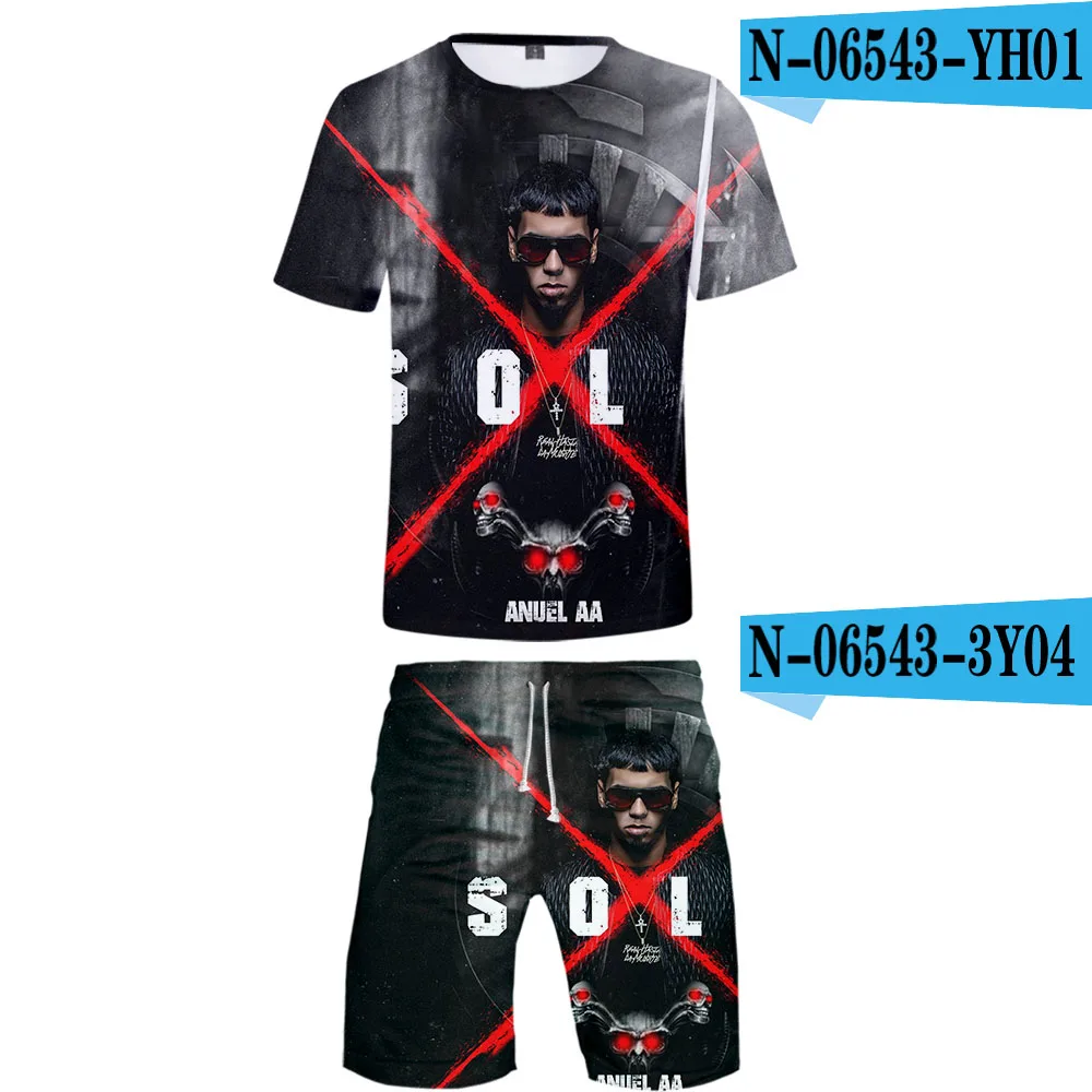 3 Коллекция года, Anuel AA, комплект из двух предметов с 3D принтом для женщин/мужчин и детей, Модный летний укороченный топ+ шорты Лидер продаж, kpop, уличная одежда - Цвет: 3