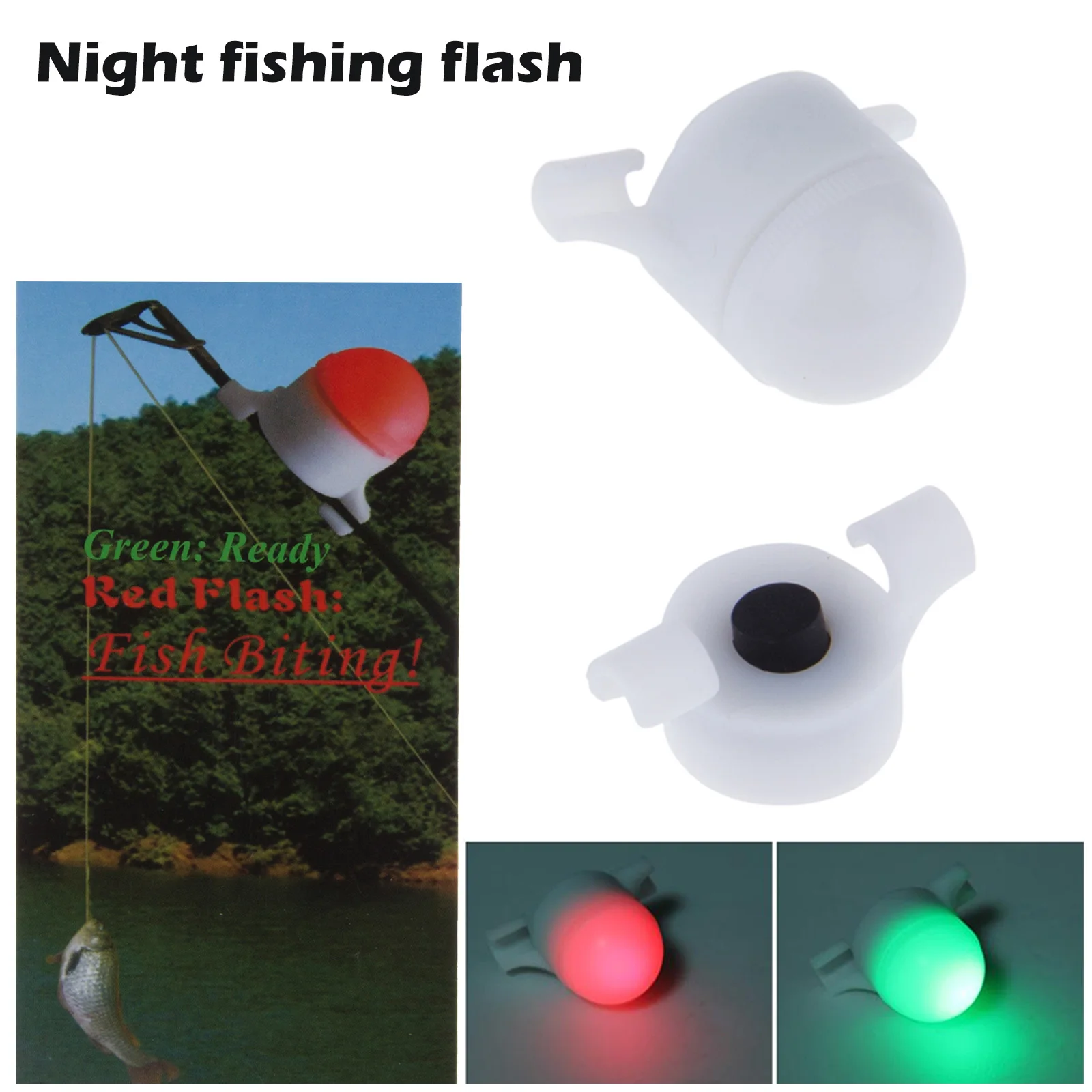 LED Night Fishing Rod Tip Clip on Fish Strike Bite Alert Alarm Light, Electronic Fishing Accessories with Rod Adapter, 2 in 1