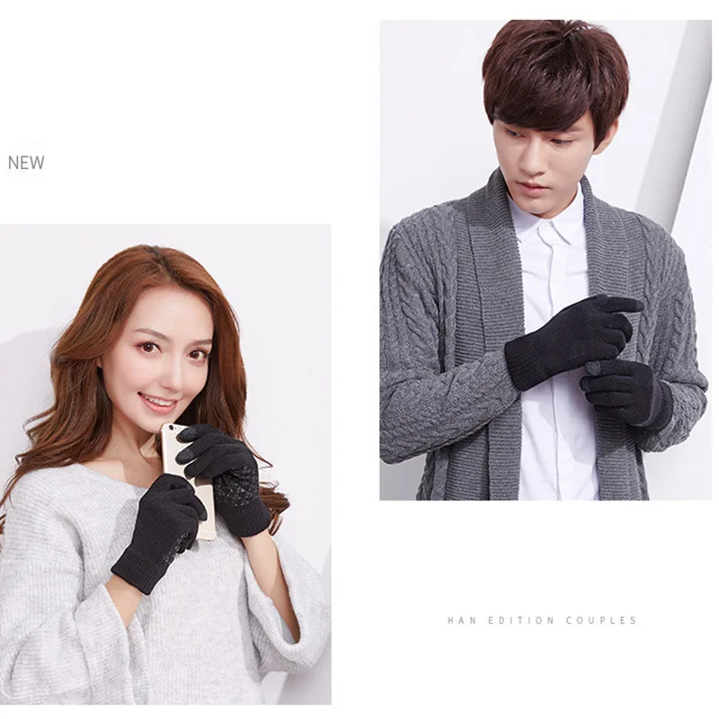Зимние вязаные перчатки с сенсорным экраном, высокое качество, мужские варежки, утолщенные теплые шерстяные кашемировые однотонные мужские и женские деловые перчатки, Осенние