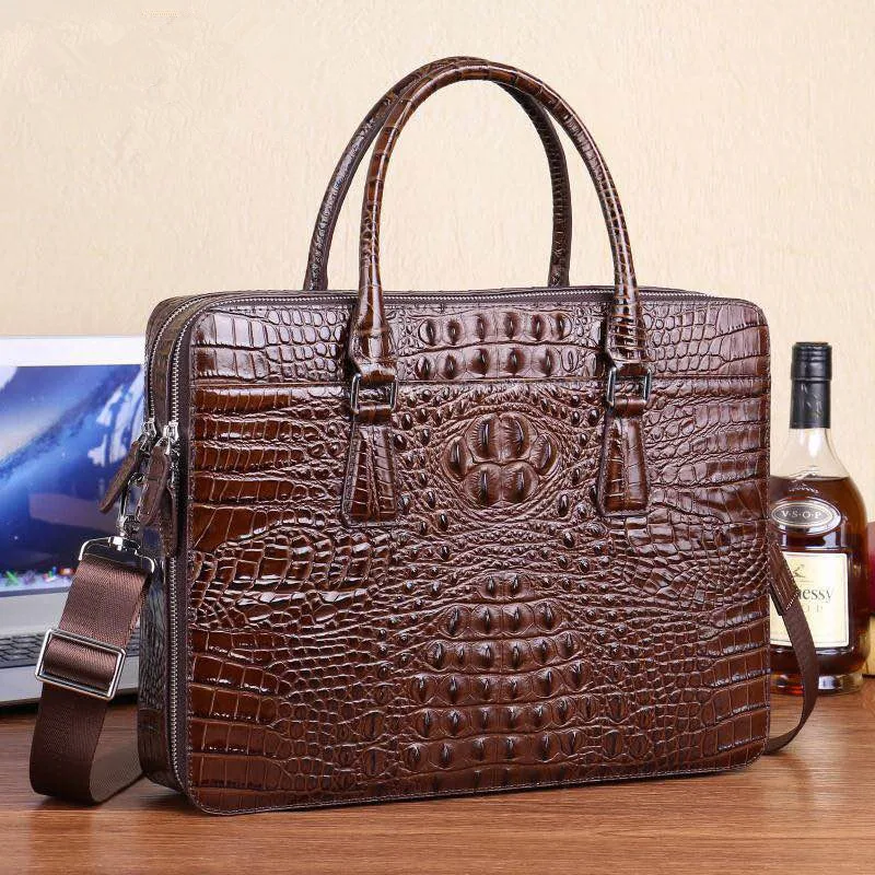 

2019 New leather men's bag handbag Business man briefcase Crocodile print computer bag Single shoulder oblique satchel