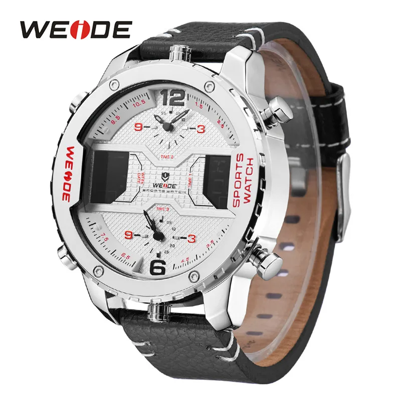 

WEIDE Watch Men Analog Men Digital Calendar Date Quartz Military Men Watch Genuine Leather Strap Wristwatch Relogio Masculino
