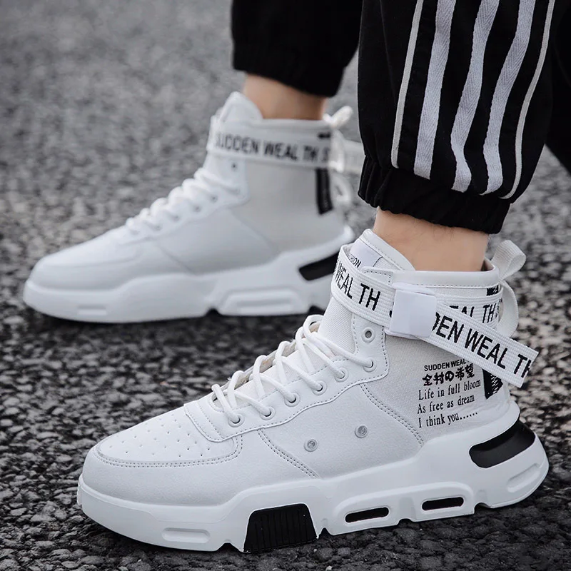 White-3 Крутые уличные высокие кроссовки Tenis мужской, большого размера 47 Засов унисекс дизайн прогулочная обувь сетка pu кожа Повседневная обувь мужские оксфорды - Цвет: White-3