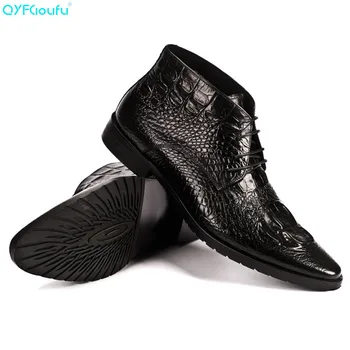 

QYFCIOUFU Genuine Cow Leather Men's Ankle Boots Autumn Pointed Toe Men Dress Boot Quality Leather Work Lace Up Booties Plus Size