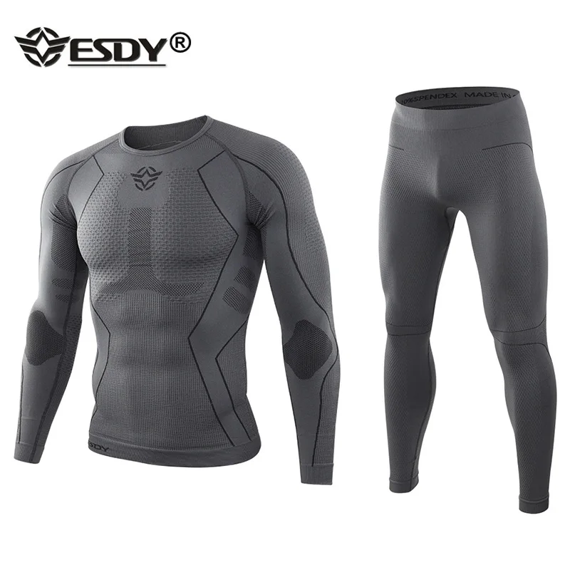 warm long johns ESDY Athletic Thermal Underwear Sets Men Warm Fitness Legging Tight Undershirts Compression Quick Drying Male Thermo Long Johns fleece long johns