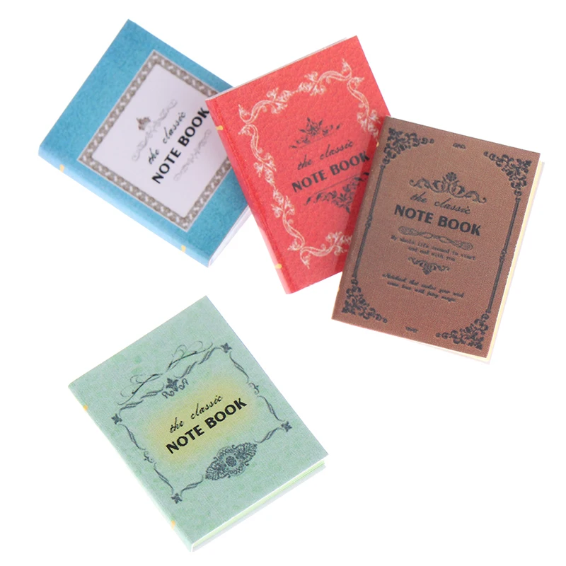 

4Pcs/set 1:12 Dollhouse Miniature Books Paper Notebook Model Doll House Decor