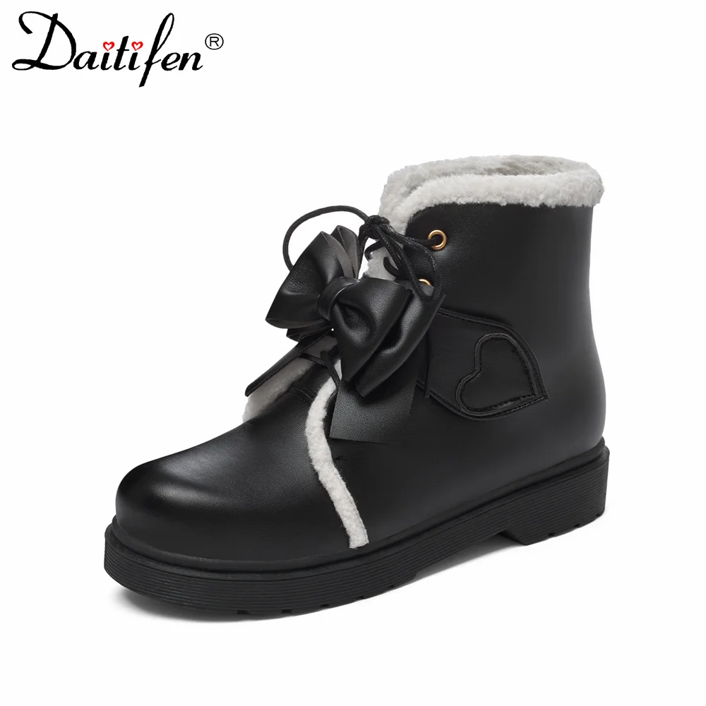 

Daitifen 2022 Girl Sweet Ankle Boots Fashion Lolita Shoes Women Martin Boots Bow-knot Flats Wedges Female Winter Boots Keep Warm