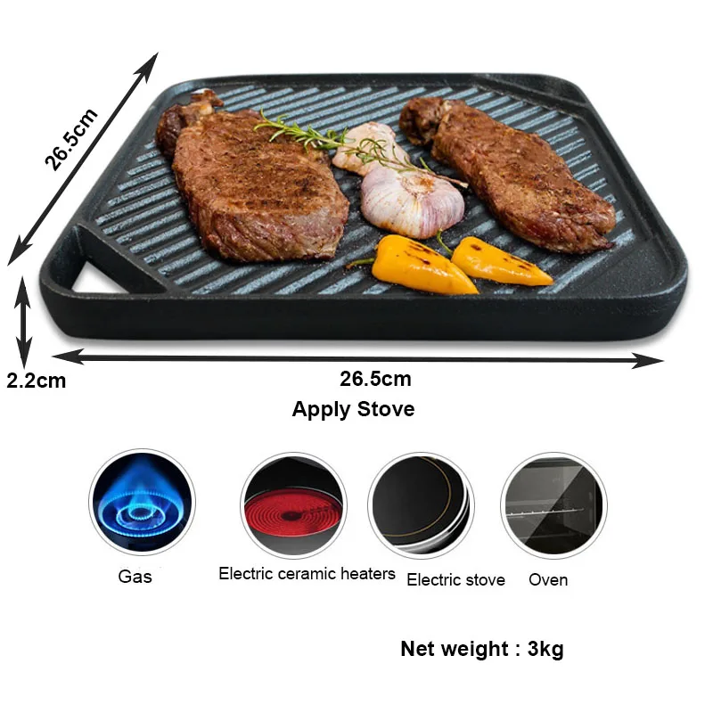 Stove Top Grill Griddle Pan Household Cast Iron Griddle Teppanyaki Plate  Thickened Rectangular Double Sided Barbecue Grill Pan - AliExpress