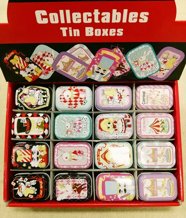 

Free Shipping!32pcs/box Poker and Girl design Mini Tin Box Metal Coin Saver Jewerly Case Pill case 16 designs Chocolate Box
