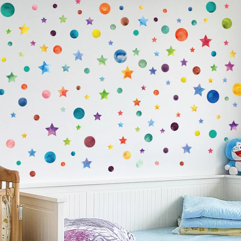 Rainbow Color Dots Star Wall Sticker For Kids Room Children Home Decor Decals Creative Removable Living Room Diy Vinyl Stickers Wall Stickers Aliexpress