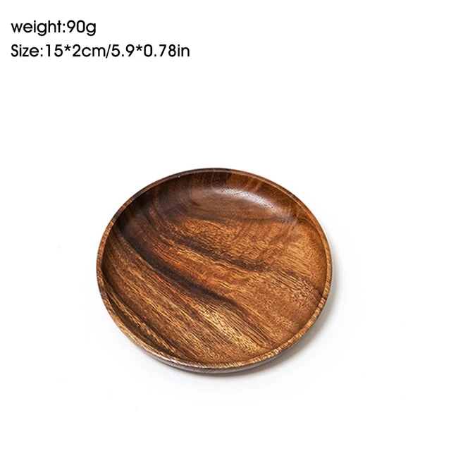 Wood Hand-made Acacia Dinner Plates Unbreakable Round Wood Plates for Fruits Dishes Snacks Dessert Serving Tray Tableware 3