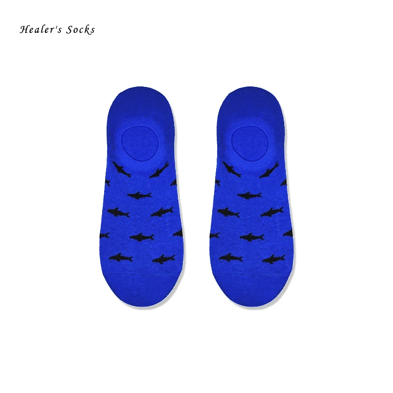 

1 pair of men and women socks cotton blue whale flow funny fashion art gift Harajuku summer original animal invisible boat socks