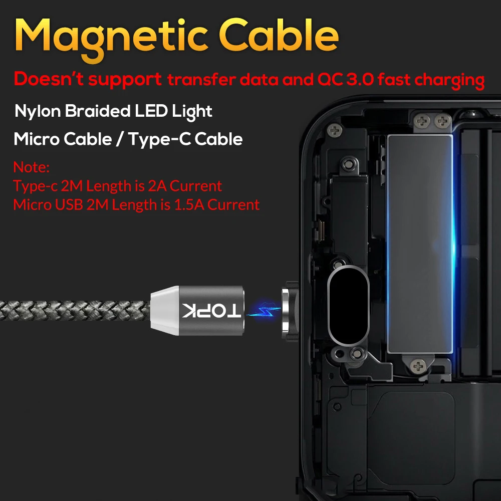 1 м Магнитный 2.4A кабель быстрой зарядки, кабель Micro usb type C магнитное зарядное устройство для IPhone XR XS Max samsung huawei XiaoMi Redmi Note 7