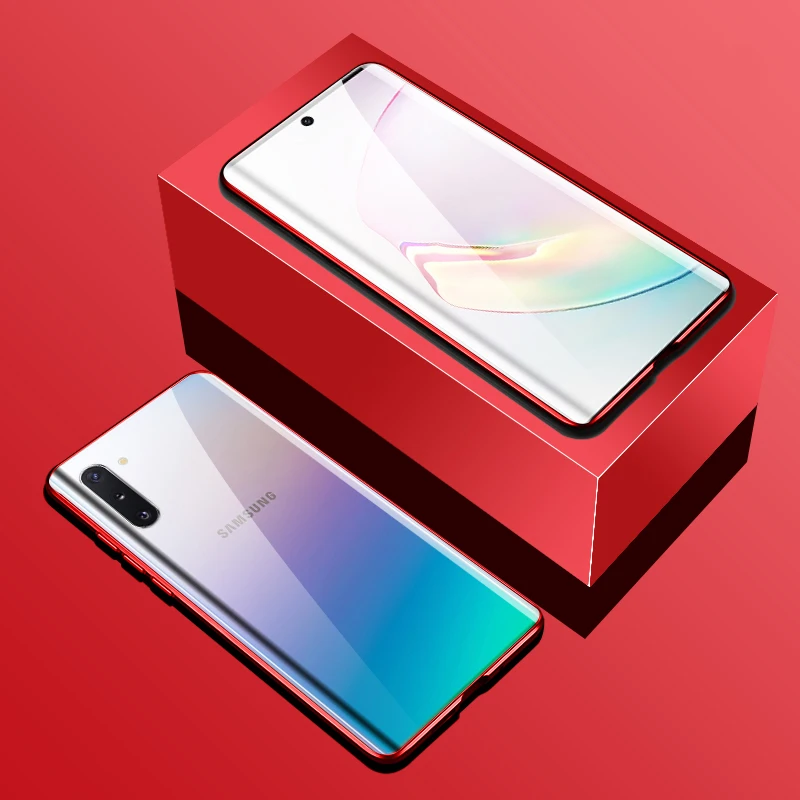 Красный Металлический чехол с магнитной адсорбцией для samsung Galaxy A70 A60 A50 A9 A8 A7, задняя крышка из закаленного стекла на магните для samsung M30S 20, чехол - Цвет: Красный