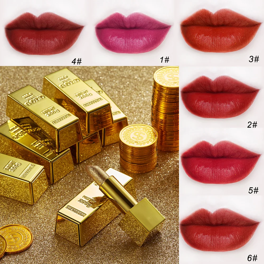 Glitter Lipstick Moisturizing Makeup Velvet Matte Gold Lipstick Waterproof Lipstains Sexy Shiny Red Cosmetics Pigment Nude Rouge
