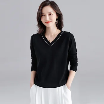 

Autumn new Pullover women's contrast V-neck base coat simple and versatile thin knitwear top