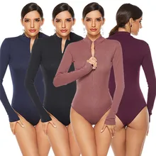 Женские Боди,, сексуальная молния, одноцветная облегающая блузка с длинным рукавом, женский комбинезон, Комбинезоны для женщин#40