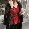 2021 Hot Sales Japanese Preppy Style Girls Bow Tie Chic Tops Cute Sweet Solid Korea Design Single Breasted Button Women Shirts 2