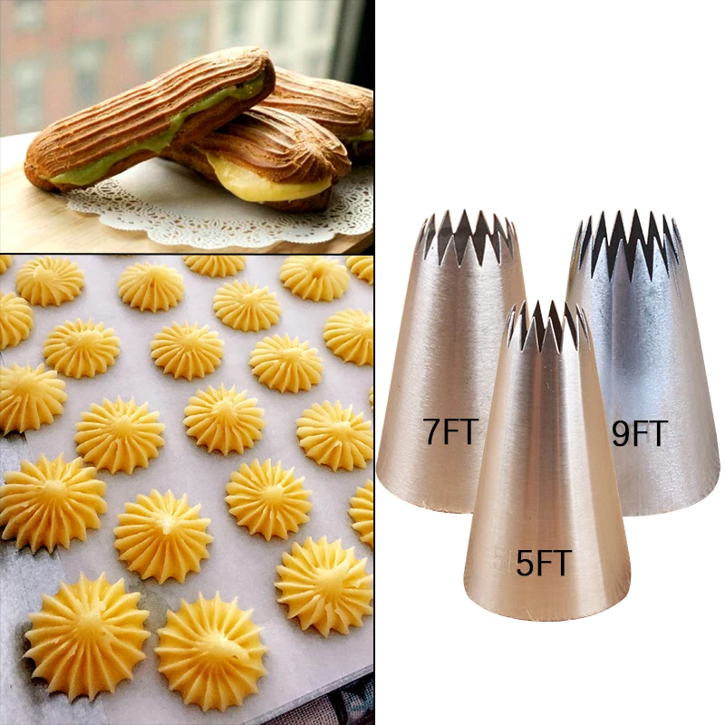 3pcs #5FT#7FT#9FT Large Icing Piping Nozzles Open Star Piping Nozzles Tips Cookies Cupcake Cake Decroating Tool Cream Pasrty Tip