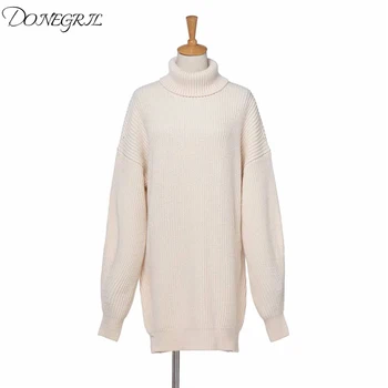 

2019 Autumn Winter Women Knit Turtleneck Long stey Sweater Female Solid Hight Neck Pullovers Warm Casual Loose Jumper Sweater