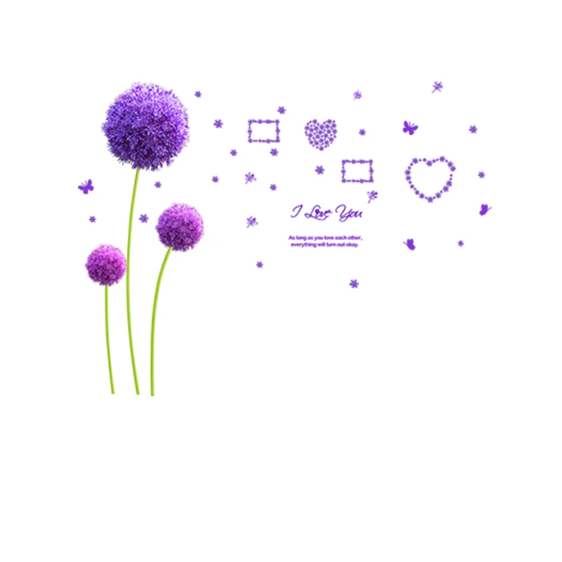 [Shijuekongjian] Мультяшные сказочные наклейки на стену для девочек, сделай сам, фиолетовые Одуванчики, цветы, наклейки на стену для детской комнаты, украшения для детской спальни