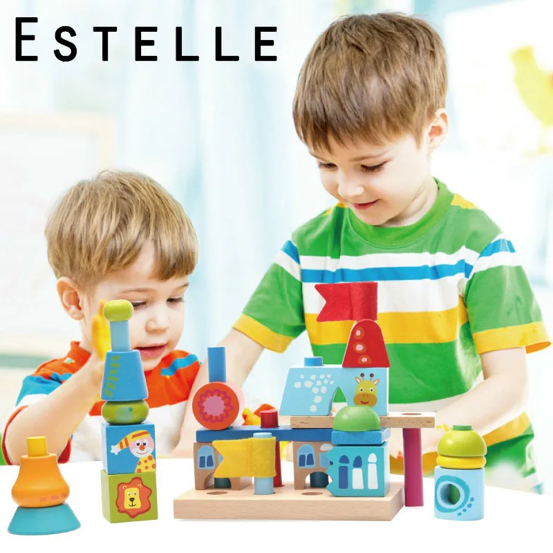

15pcs/33pcs Montessori Kids Creative Wooden Castle Model Building Blocks Early Education Toys For Children Birthday Gifts
