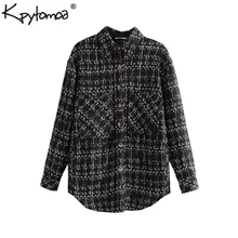 Винтажный стильный твидовый в клетку жакет пальто для женщин модный воротник с лацканами длинный рукав женская верхняя одежда шикарные топы Chaqueta