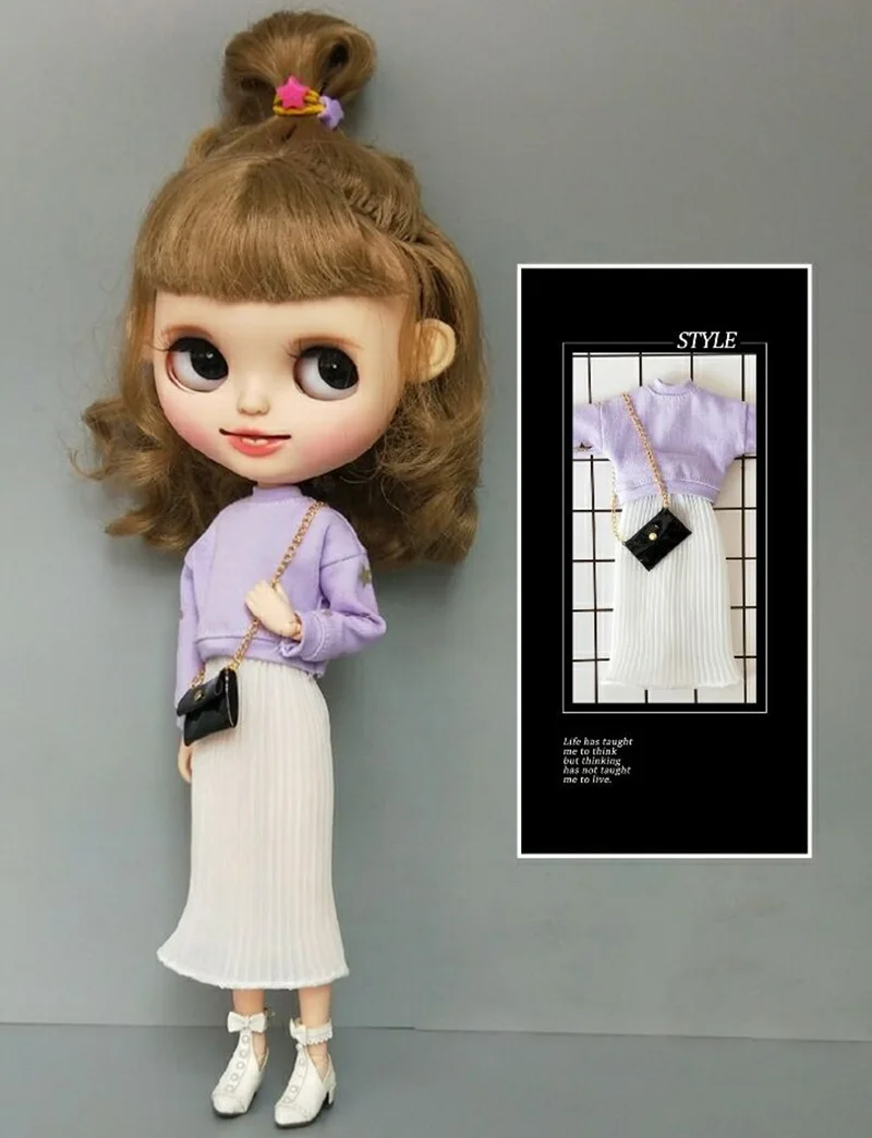 

3pcs/set Blyth Doll Clothes Hoodie+Skirt+Bag outfit Dress for Doll accessories Clothes (fit Blyth,OB24,azone,barbies,1/6 doll