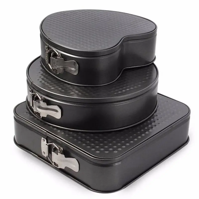 

3 Pcs/Set Non-Stick Springform Cake Pan Metal Baking Cake Mold With Removable Bottom Round Heart Square Shapes Bakeware Pan Baki