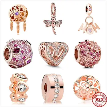 

New925 Sterling Silver Sparkling Dragonfly Flower Pendant DIY fine beads Fit Original Pandora Charms silver 925 Bracelet Jewelry