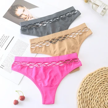 

Seamless Panties Women Underwear Sexy Female Briefs T-back Solid Color G-string Soft Intimates Thong Girls Hollow Waist Panty