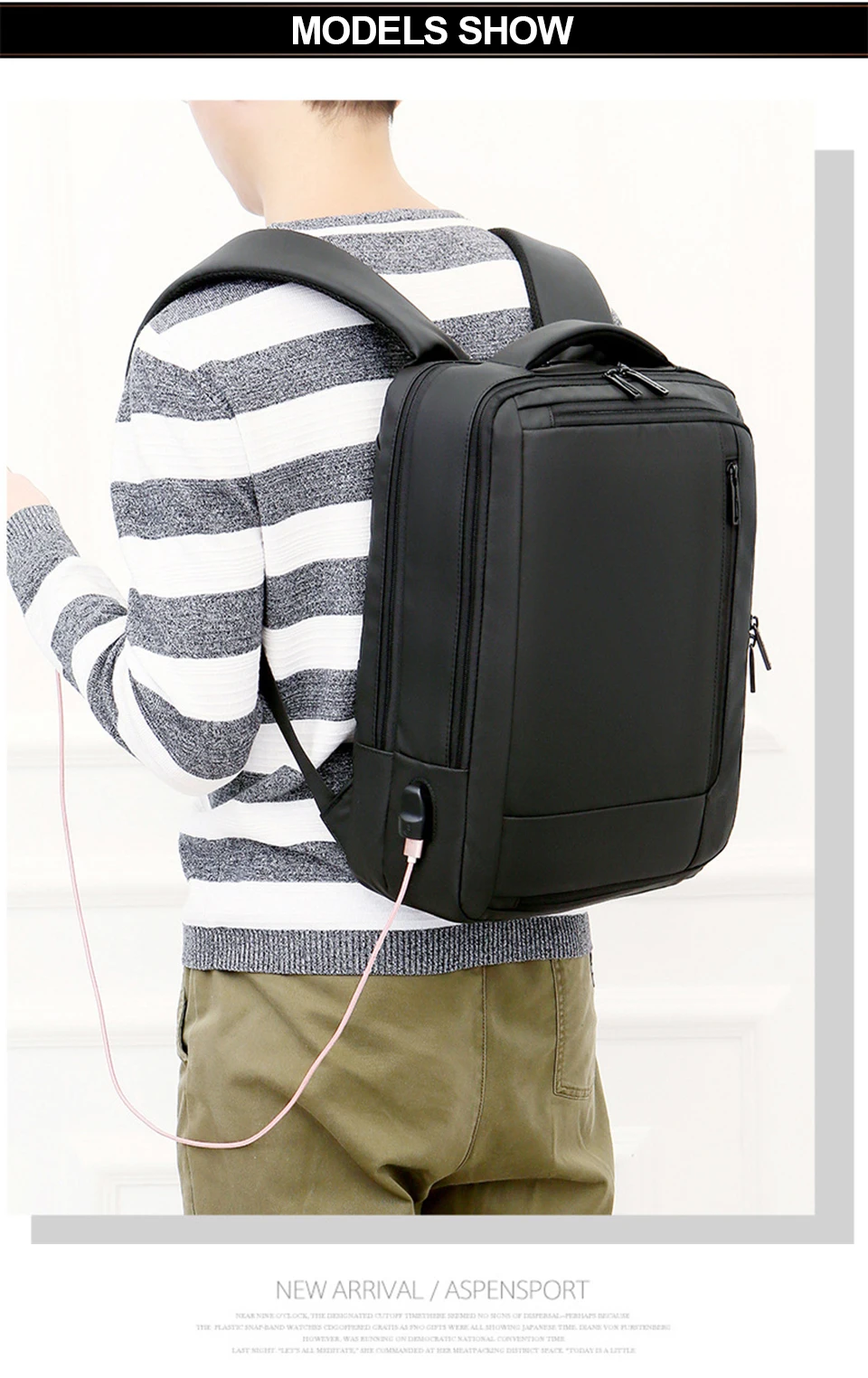 15.6 Inch Laptop Backpack Business Men Backpacks Male Notebook Waterproof Backpacking USB Charging Travel Bagpack OL Black Bags (10)