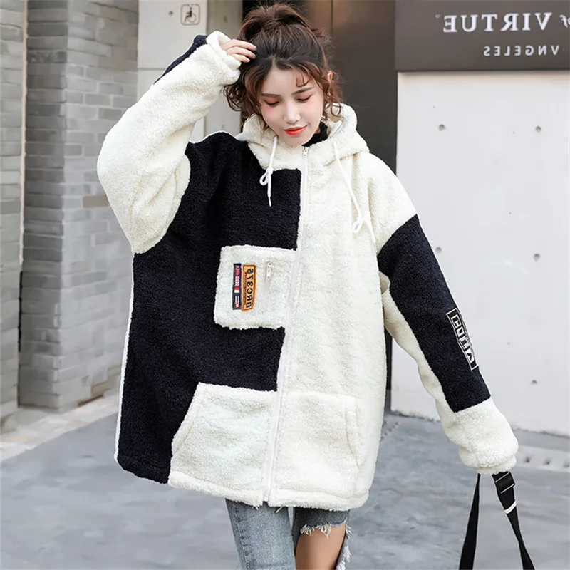 

Photo Shoot 2019 Autumn And Winter New Style Harajuku-Style Lambs Wool Coat Women's Loose-Fit Hooded Joint BF Style Fluffy Tops