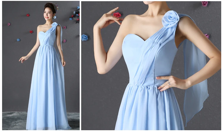 Синее длинное шифоновое платье для подружки невесты элегантное праздничное платье для гостей на свадьбу одно плечо формальных плюс размер