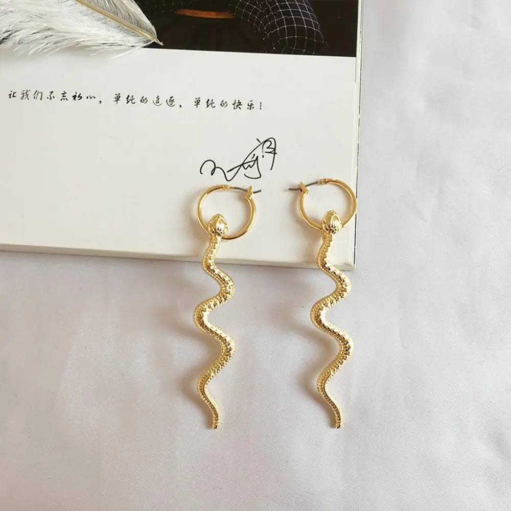 Fashion Exaggerated Long Serpentine Snake Tassel Stud Earrings Women's Punk Style Animal Snake Earring