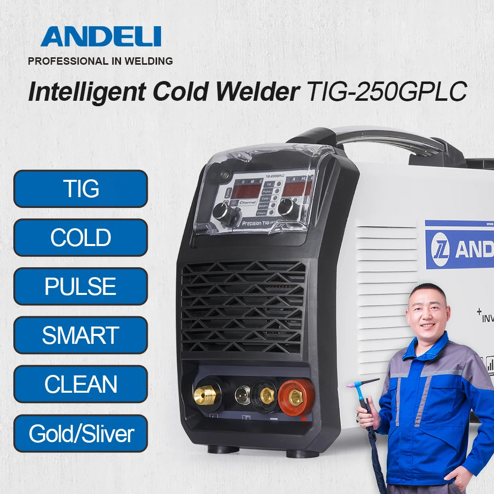 ANDELI-soldador inteligente TIG-250GPLC, máquina de soldadura en frío multifuncional, TIG/frío/pulso/limpieza/inteligente/Au-Ag