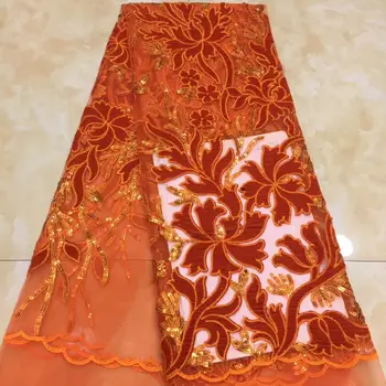 

beautiful new style flowers velvet lace fabric 5yards net velvet lace fabric for party dress good quality velvet lace XZXOC06