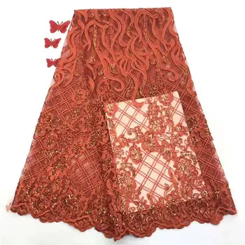 

African lace fabric 2020 high quality lace High Quality Nigeria Lace Fabrics Sequins lace applique For african Wedding red