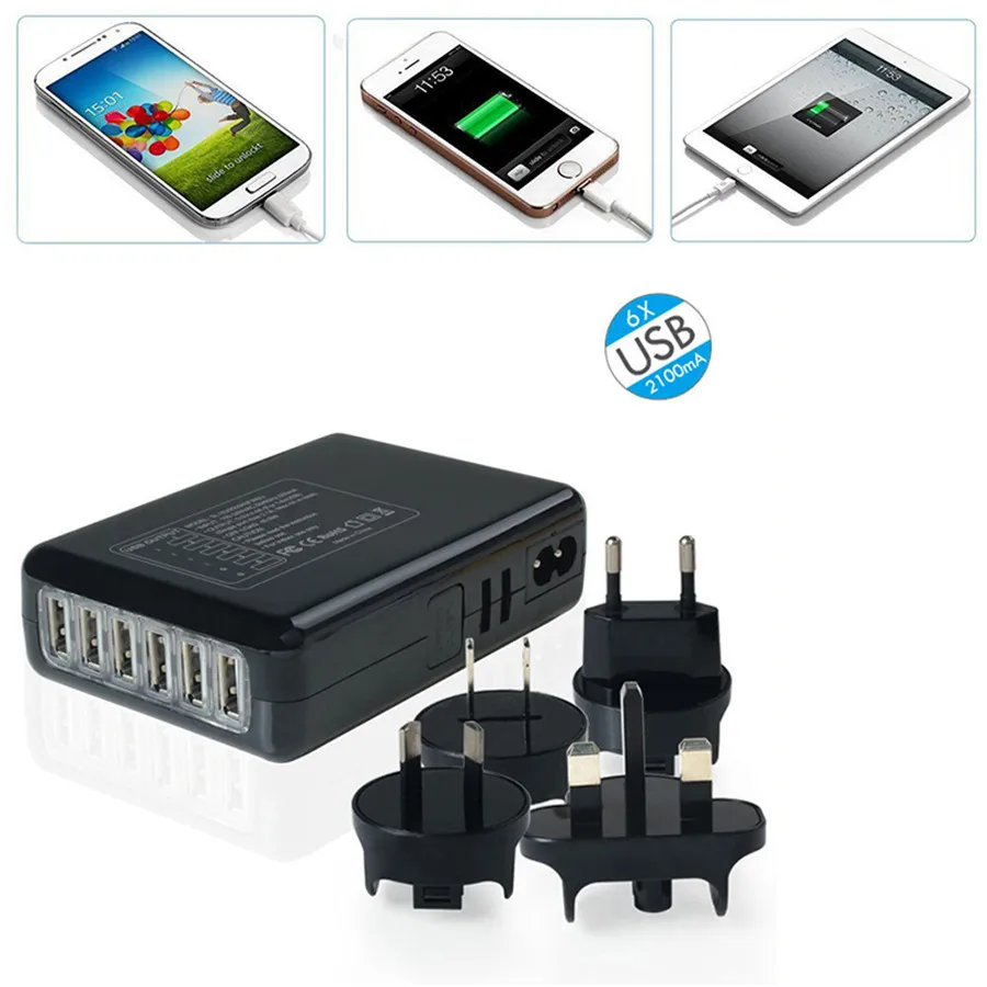 6 портов USB мульти зарядное устройство для xiaomi iPhone samsung Путешествия стены Универсальный мощность быстрое зарядное устройство адаптер питания UK/EU/US/AU Plug