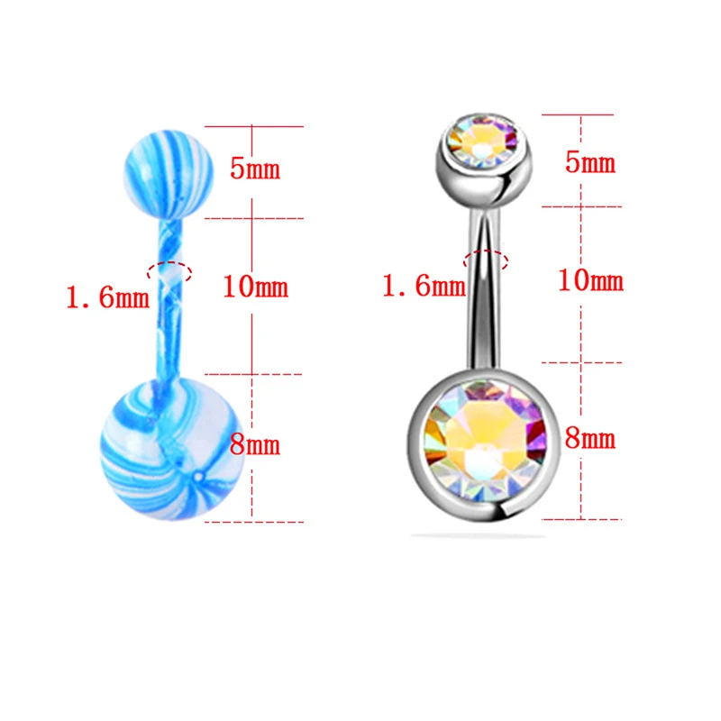 Mix Navel Belly Button Ring Barbell Rhinestone Crystal Ball Body Jewelry